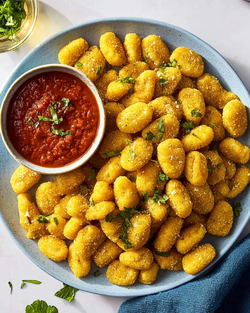 Crispy air fryer gnocchi served on a plate