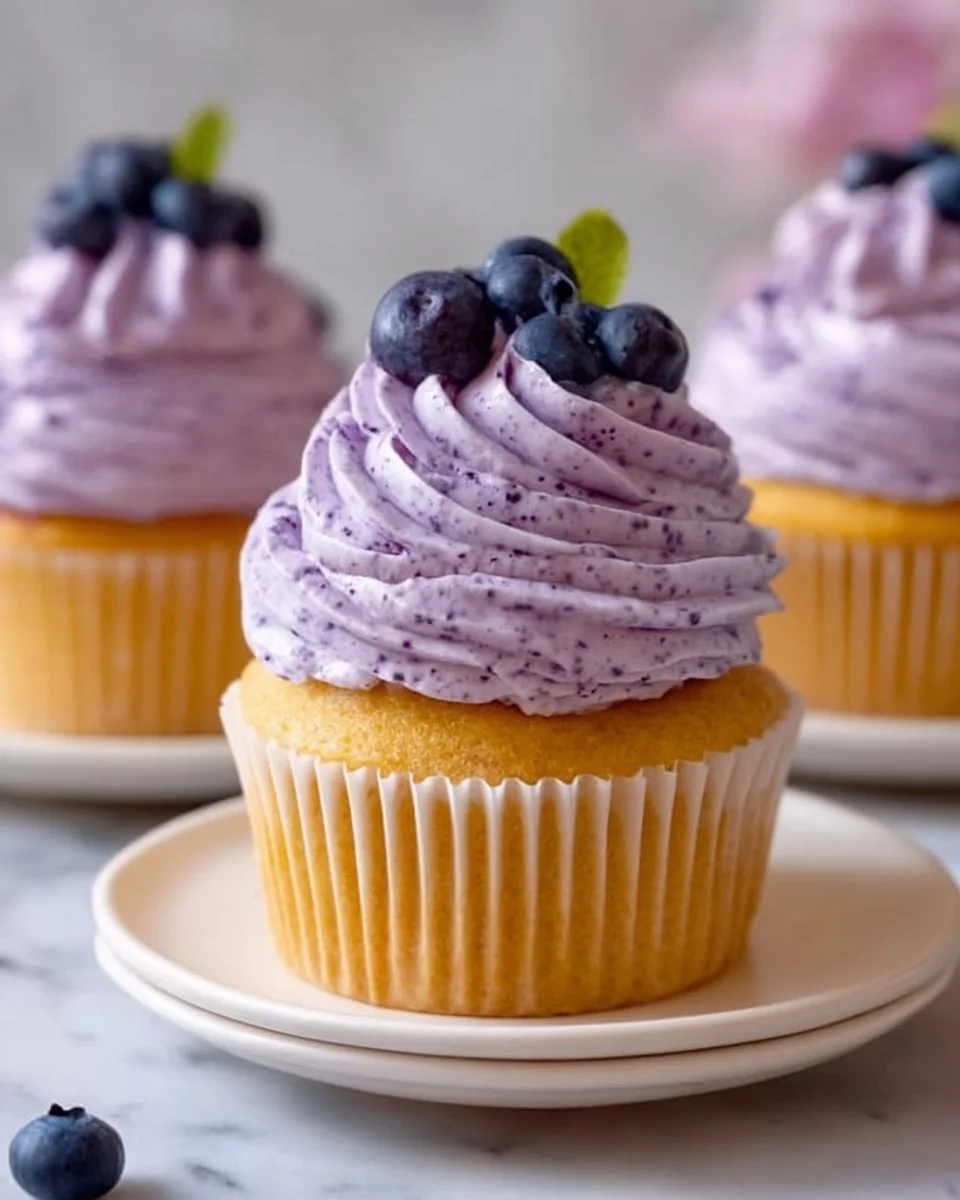 Delicious blueberry cream cheese frosting on a cake.