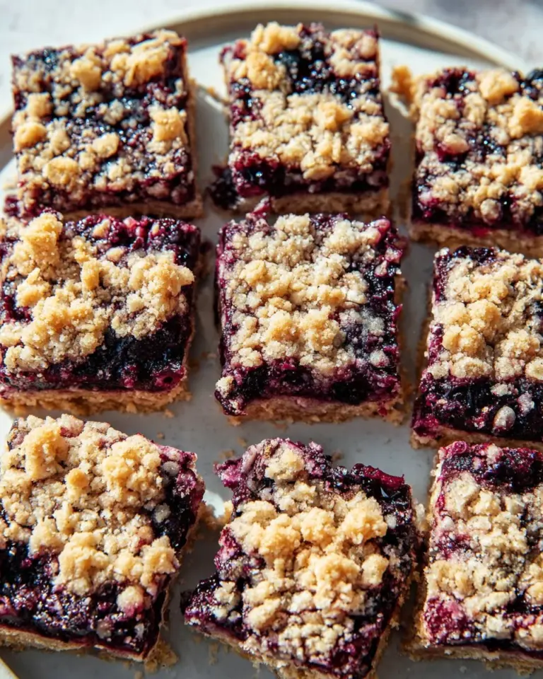 Healthy blueberry oatmeal bars with fresh blueberries and oats.