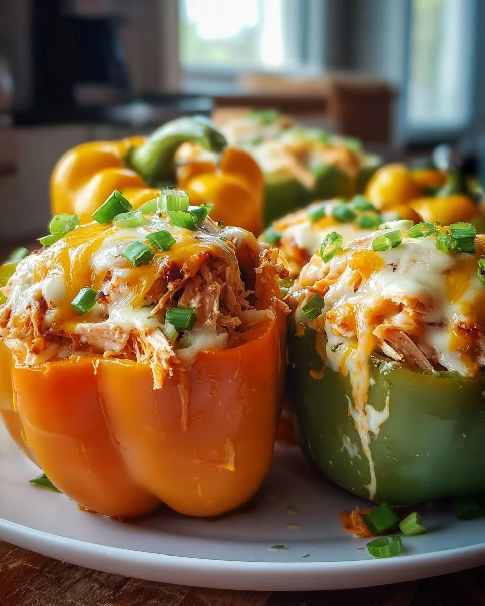 Delicious Buffalo Chicken Stuffed Peppers ready to serve
