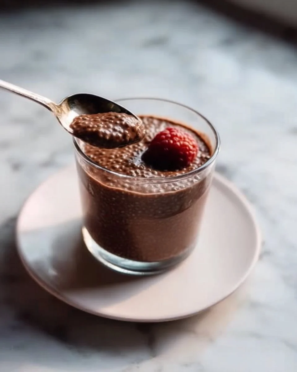 Delicious and healthy Chocolate Chia Pudding topped with fresh berries.