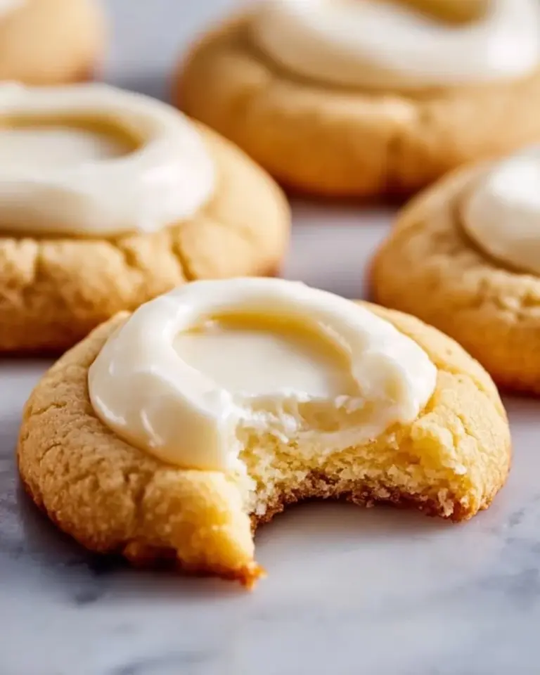 Plate of creamy and soft Cream Cheese Thumbprint Cookies with colorful jam filling