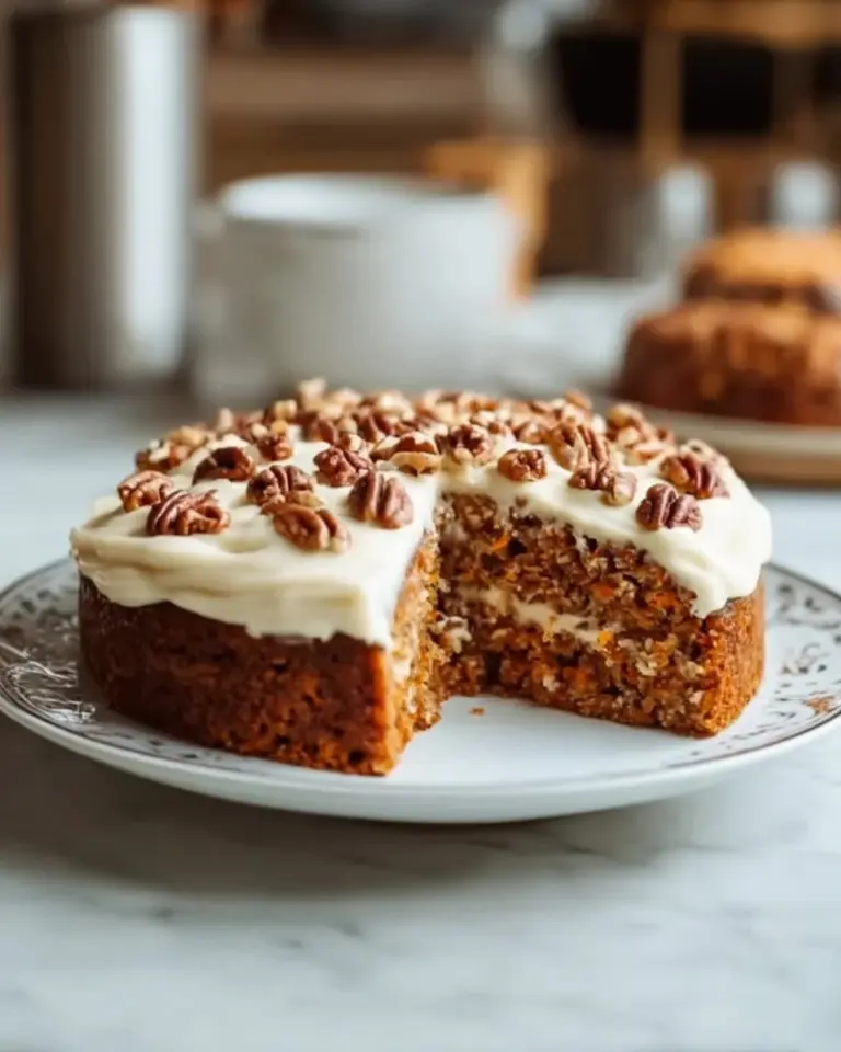 Delicious gluten-free carrot cake topped with cream cheese frosting