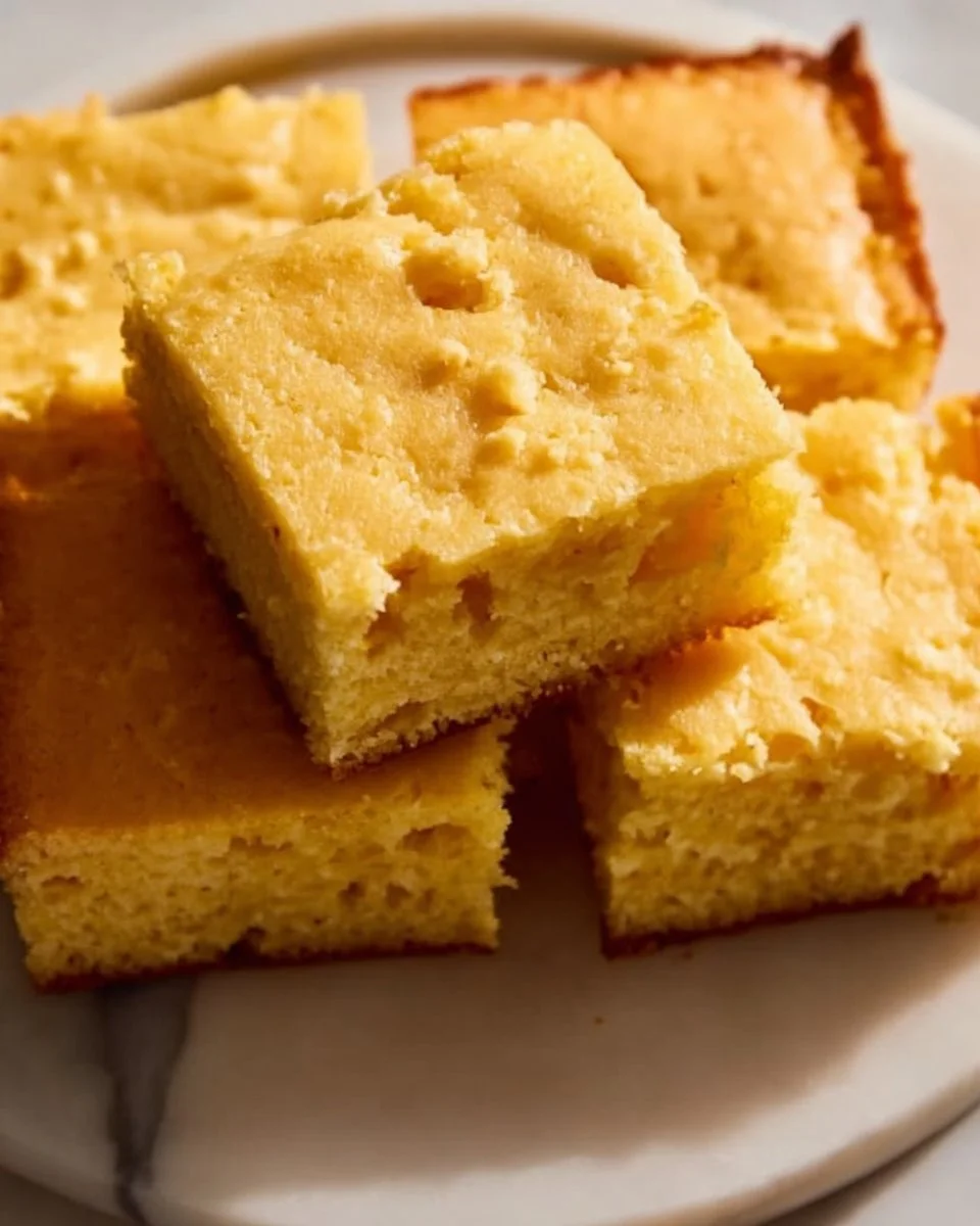 Loaf of gluten free cornbread sliced and served on a wooden board