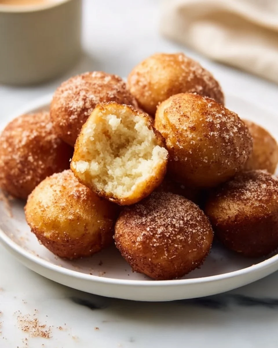 Freshly baked gluten free donut holes on a rustic wooden table.