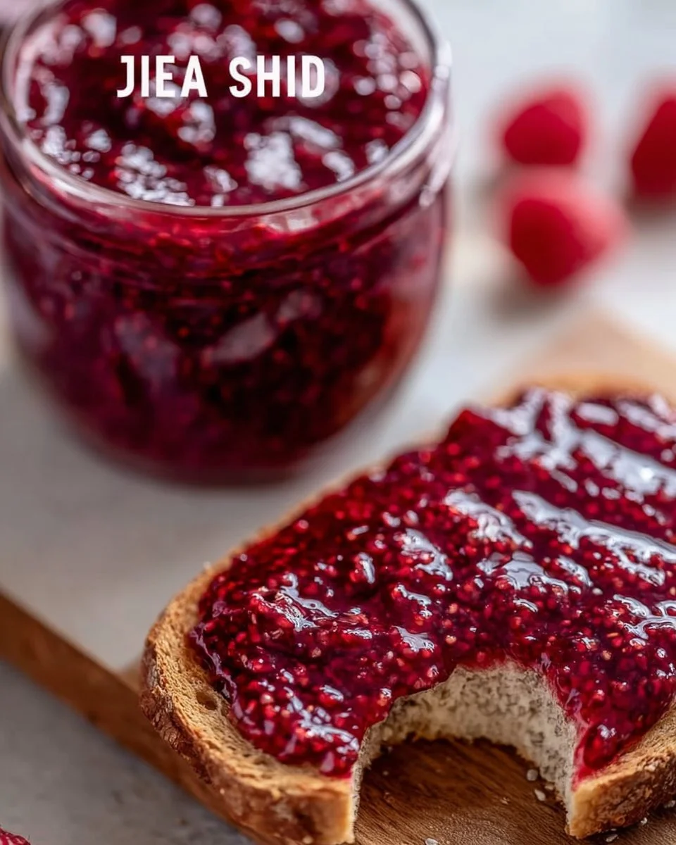 Homemade healthy chia seed jam spread on toast