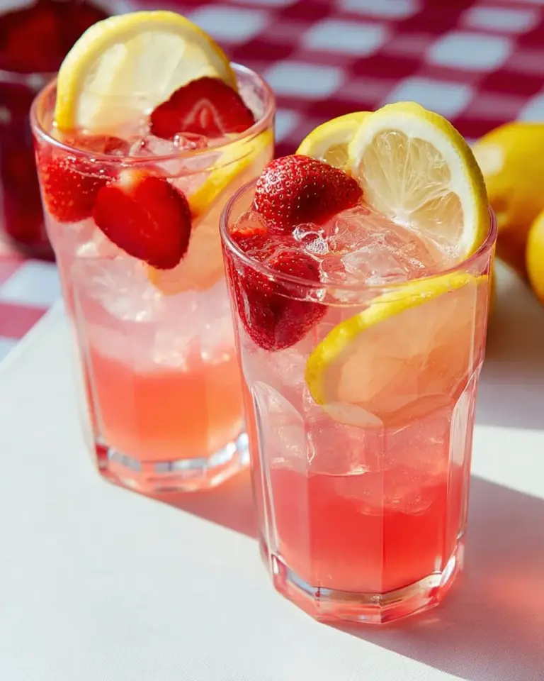 Glass of refreshing rhubarb lemonade with a slice of lemon and mint leaves