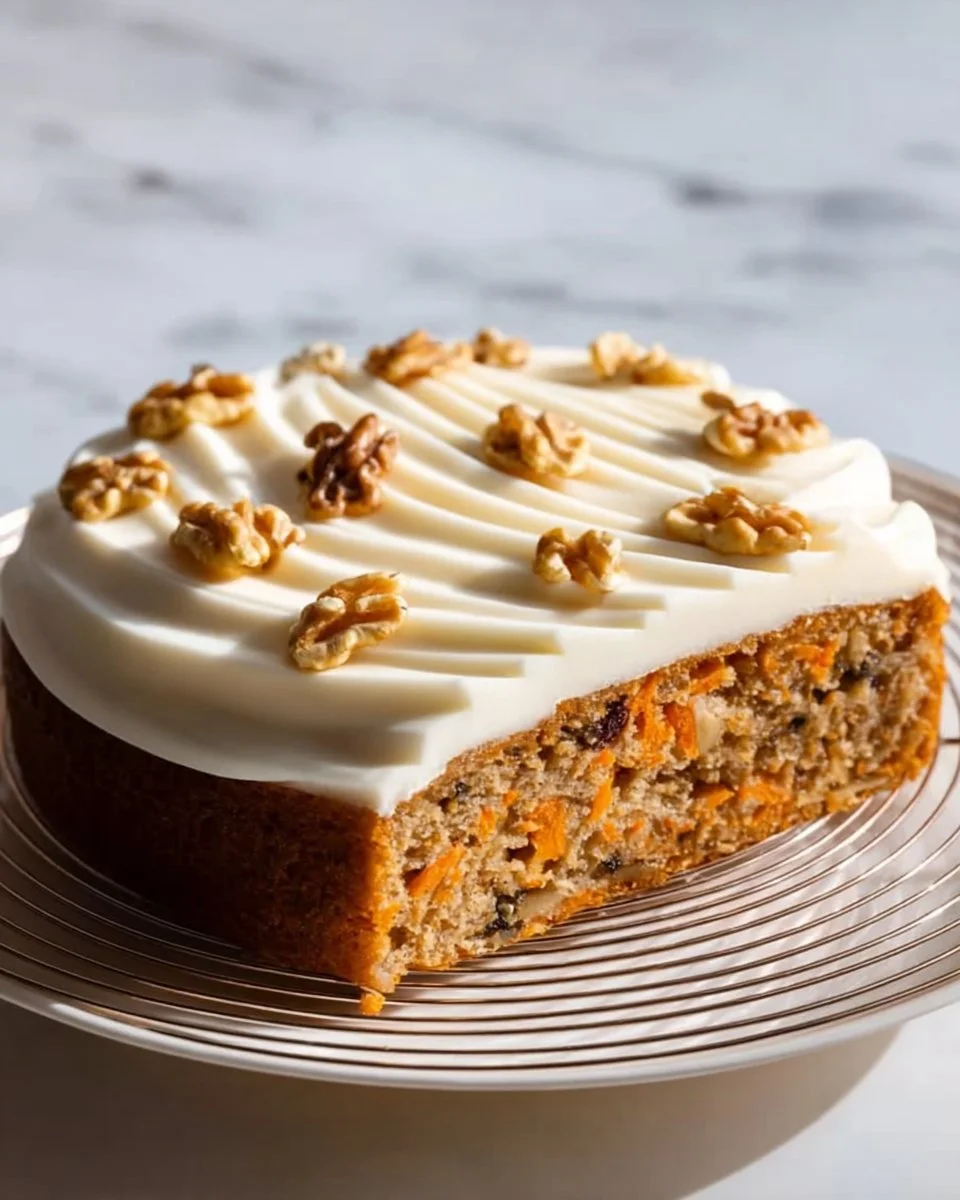 Delicious sourdough carrot cake with cream cheese frosting and walnuts