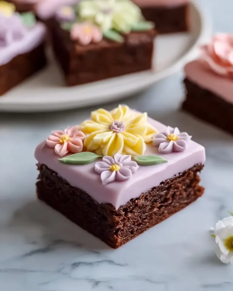 Delicious Spring Brownies topped with fresh fruits and spring flavors