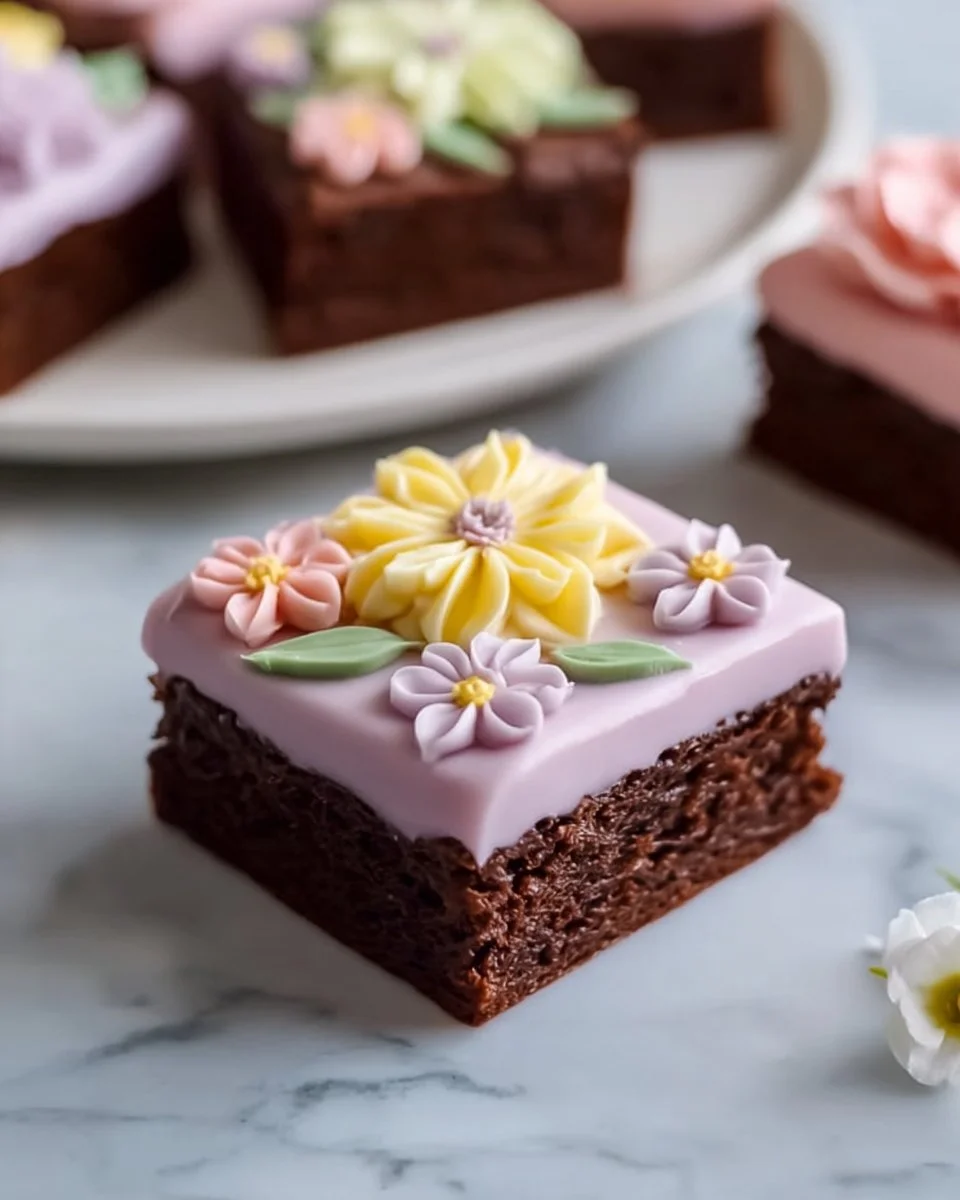 Delicious Spring Brownies topped with fresh fruits and spring flavors