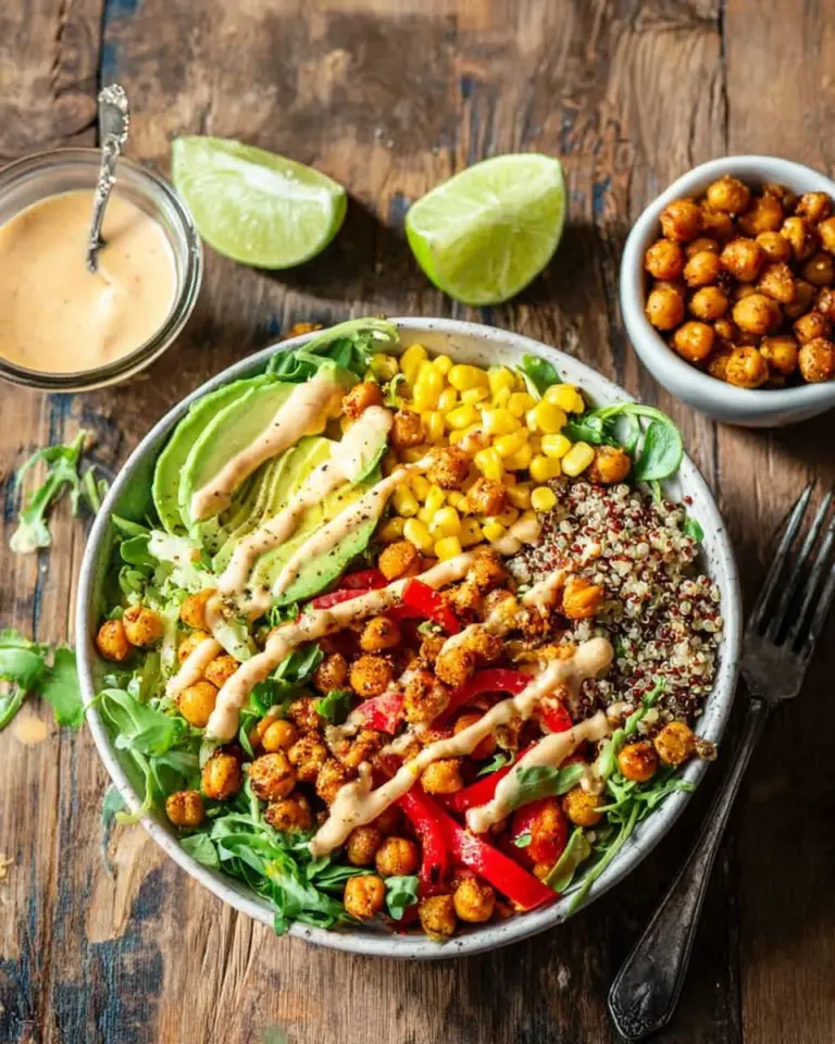 Sriracha Chicken Burrito Bowl with fresh ingredients and vibrant colors