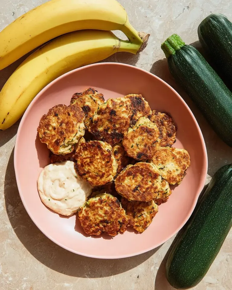 Deliciously golden Banana Zucchini Fritters served on a plate