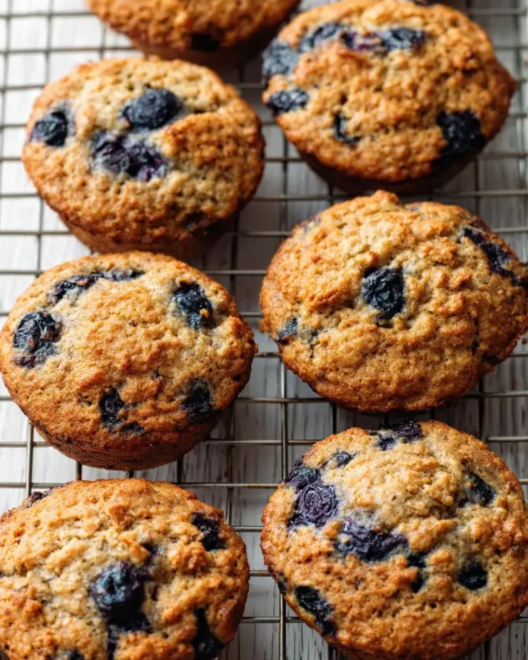 Delicious Banana Blueberry Oatmeal Muffins fresh out of the oven