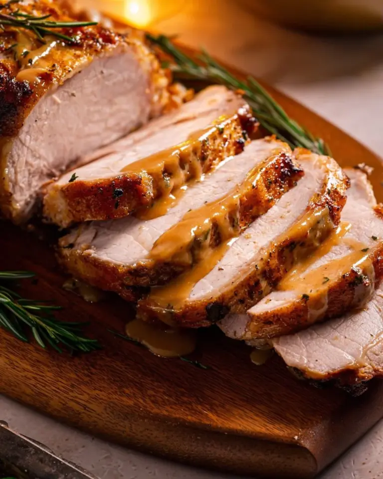 Delicious homemade pork gravy poured over a succulent pork dish