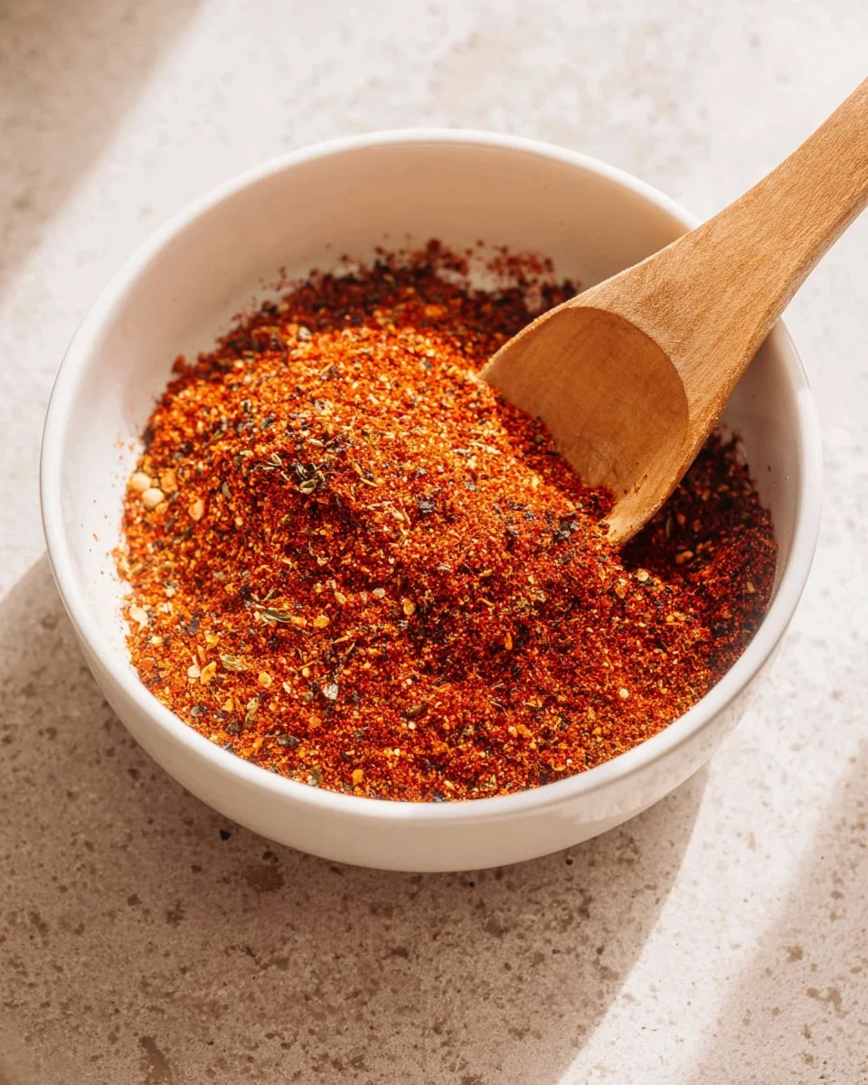 Delicious Chicken Taco seasoning mix in a bowl with fresh ingredients.