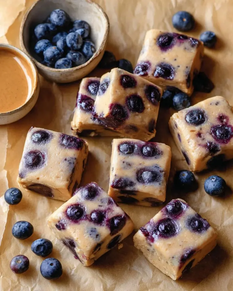 Delicious chickpea blueberry fudge slice on a plate.
