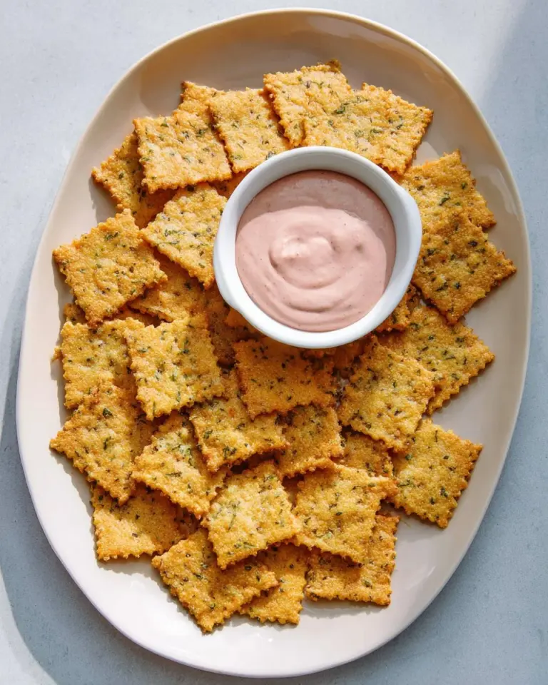 Homemade chickpea crackers served in a bowl with spices and herbs