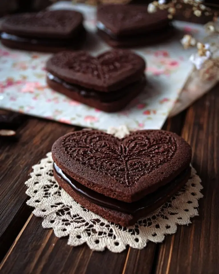 Delicious chocolate fudge sandwich cookies stacked on a plate