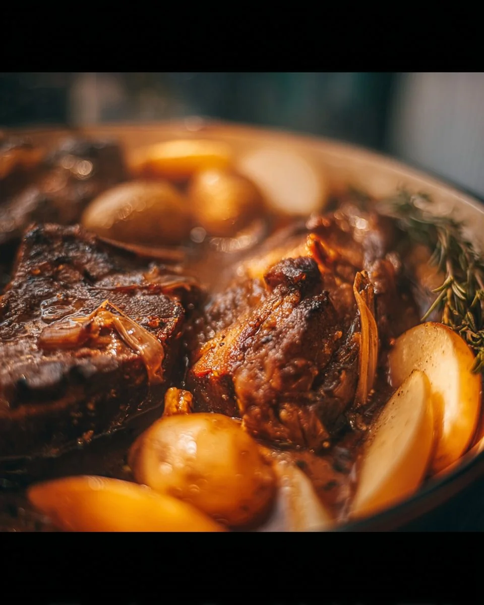 Fall apart tender chuck roast cooked in a crock pot for a delicious meal.