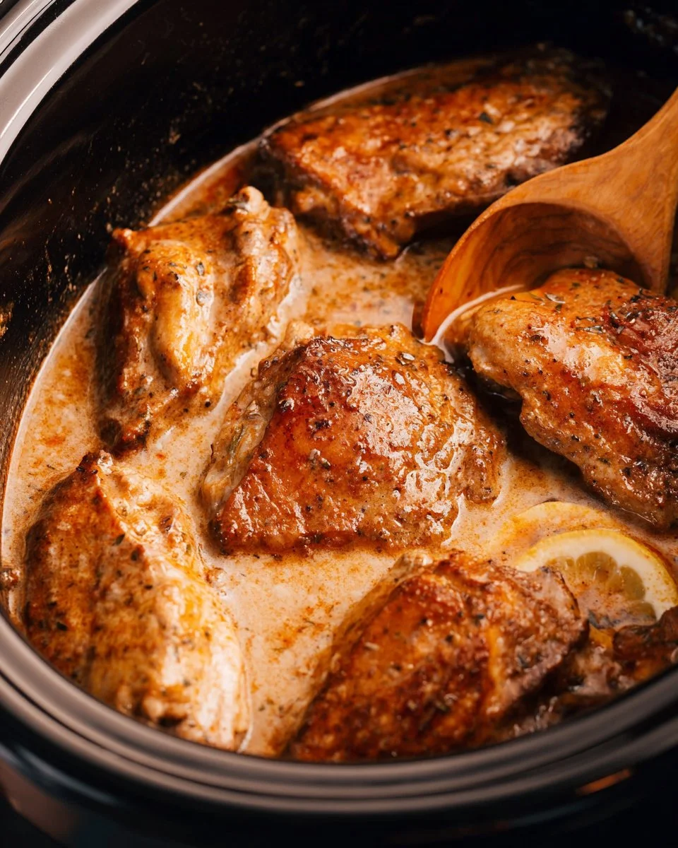 Crock Pot Garlic Parmesan Chicken served with herbs and side dishes