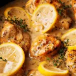 Crockpot Lemon Chicken served with vegetables on a plate