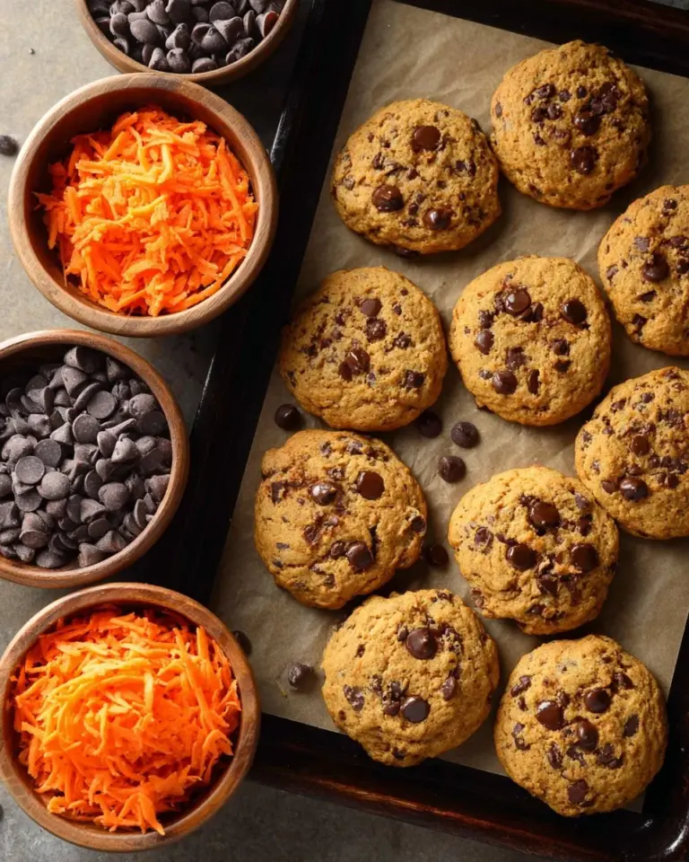 Healthy carrot chocolate chip cookies fresh out of the oven
