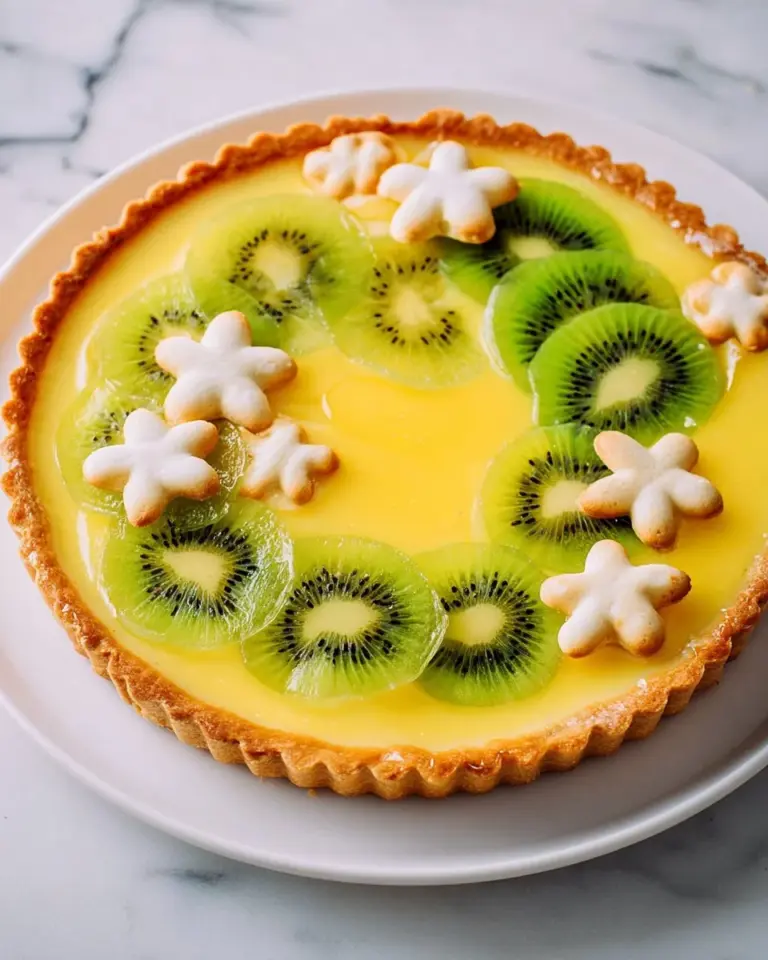 Delicious Kiwi Lime Curd Tart slice with vibrant colors and fresh ingredients