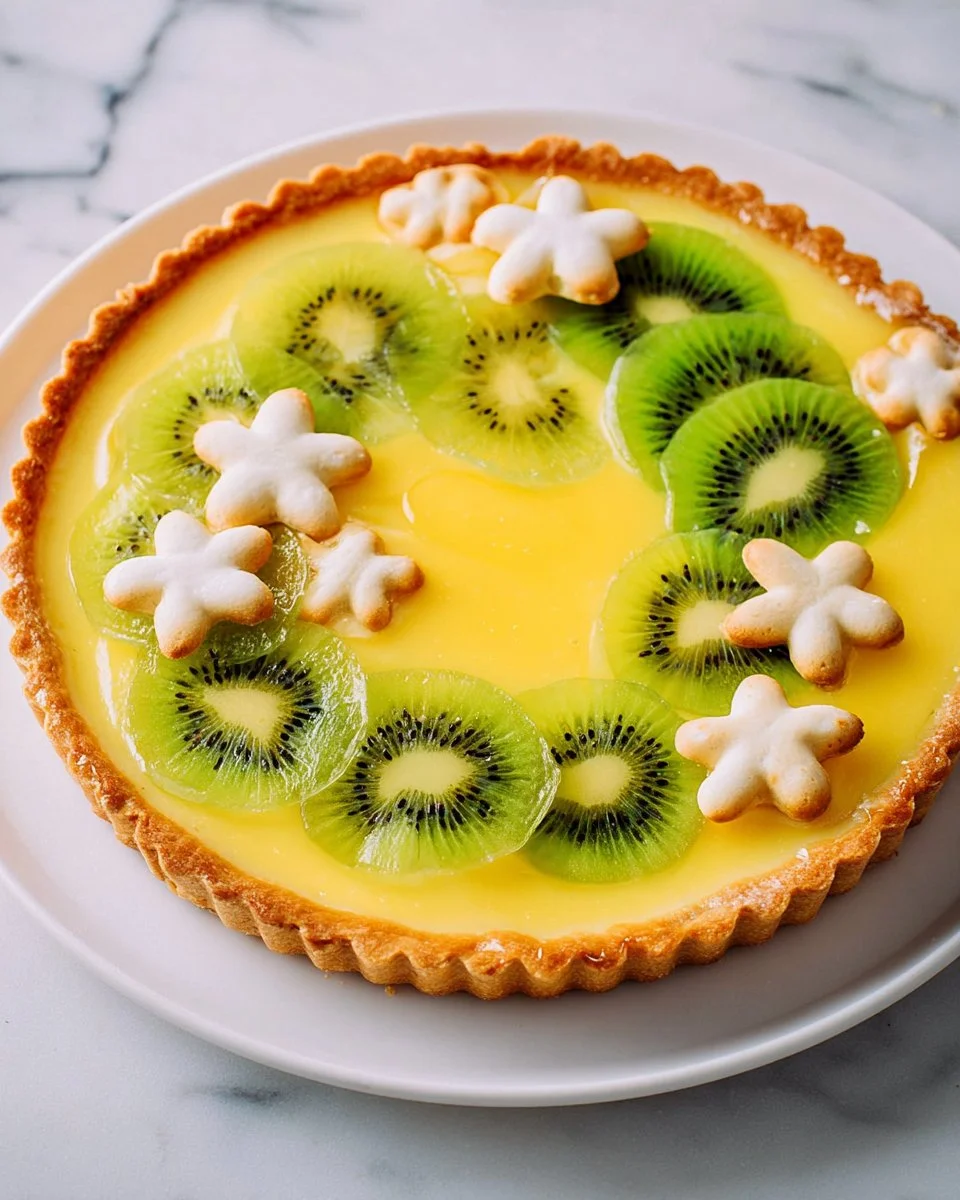 Delicious Kiwi Lime Curd Tart slice with vibrant colors and fresh ingredients
