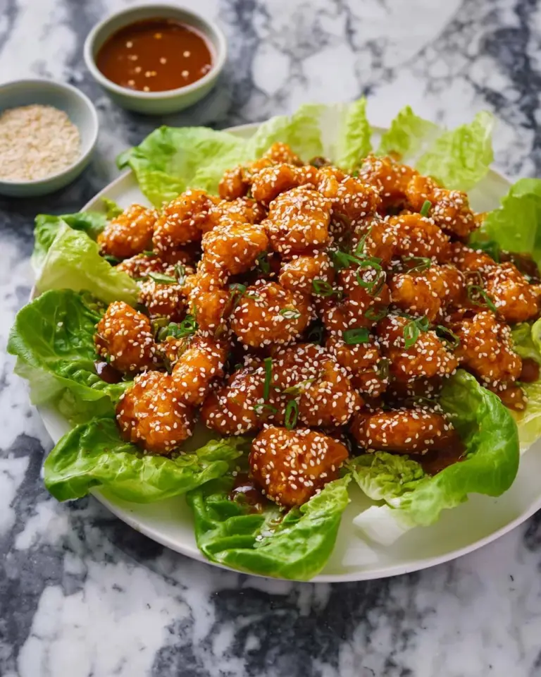 Orange Sesame Glazed Cauliflower Wings garnished with sesame seeds