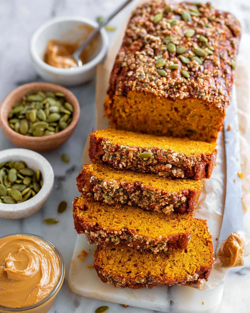 Delicious pumpkin bread with nut crumble topping, perfect for fall