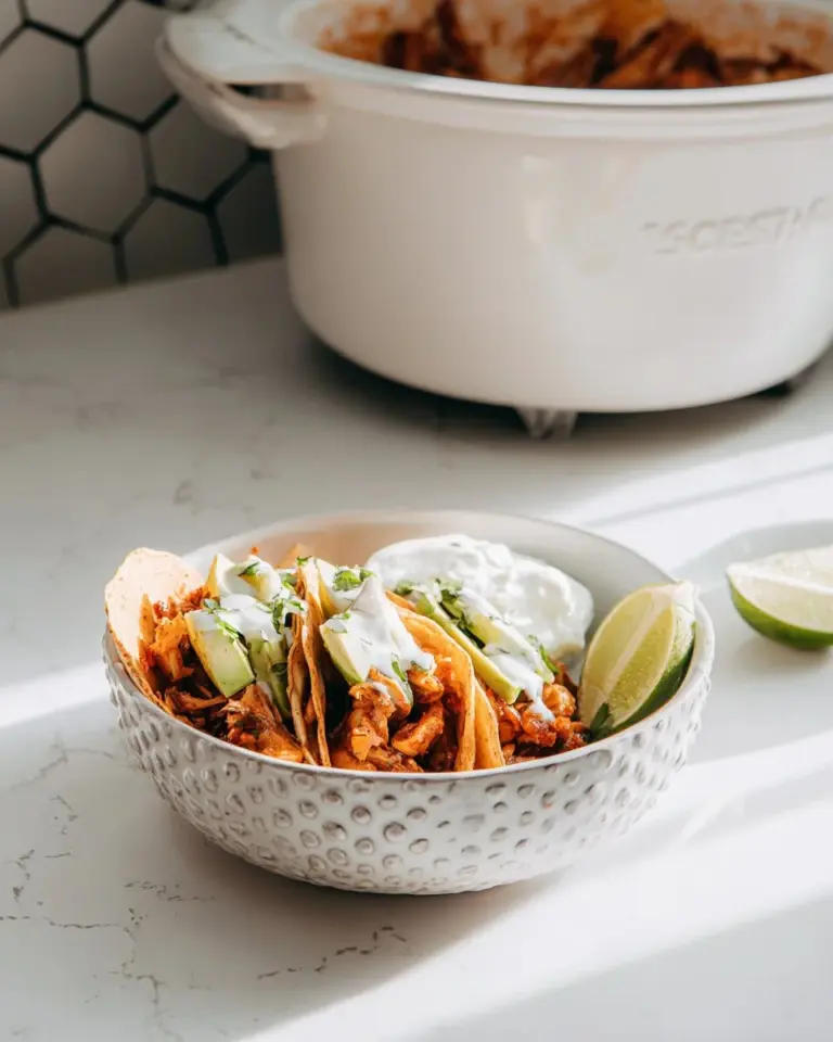 Delicious shredded chicken tacos made in a Crock Pot