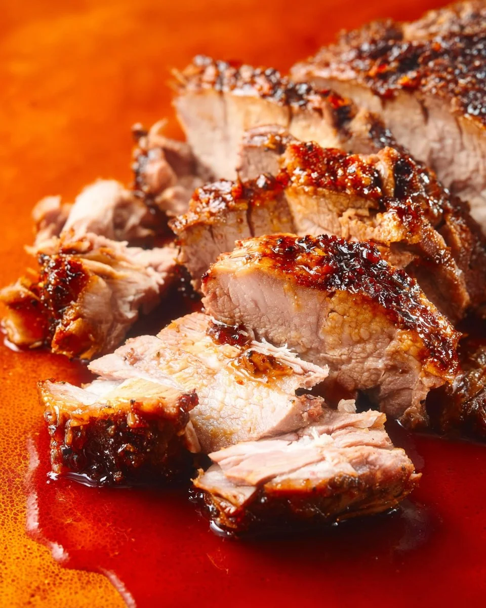 Slow Cooker Pork Loin served with a delicious sauce.