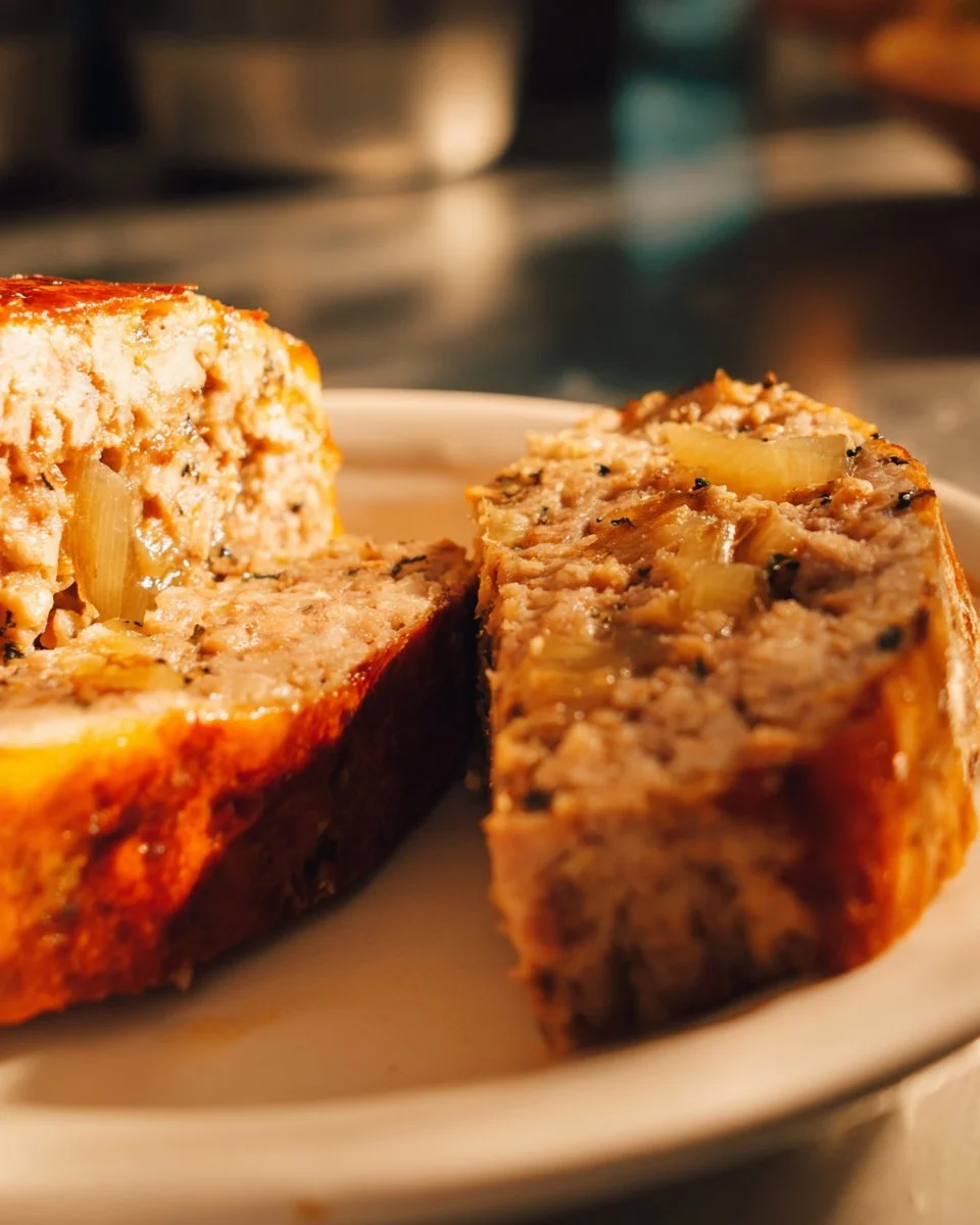 Stuffed pork chops with sausage and apple, garnished with savory pan sauce