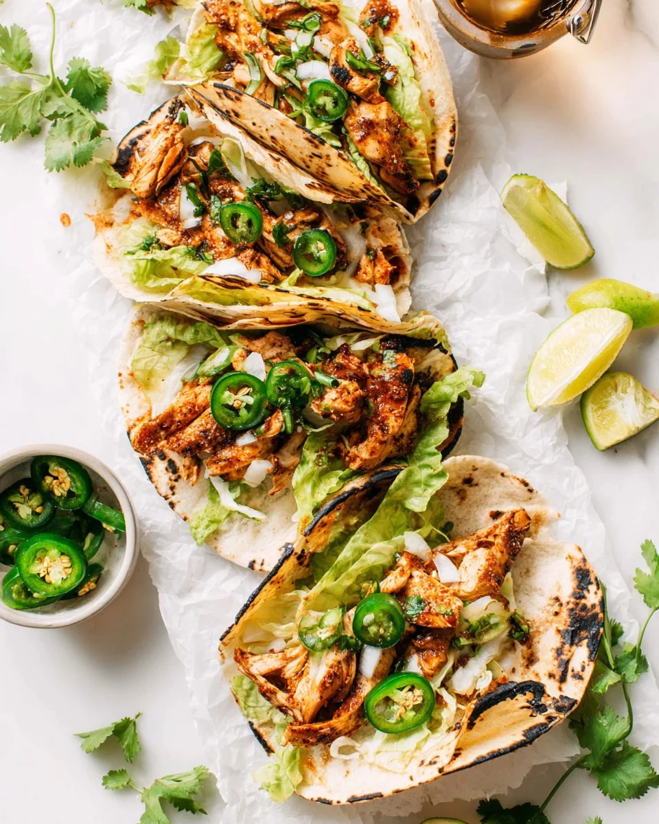Delicious chicken tacos served with fresh toppings and vibrant salsa