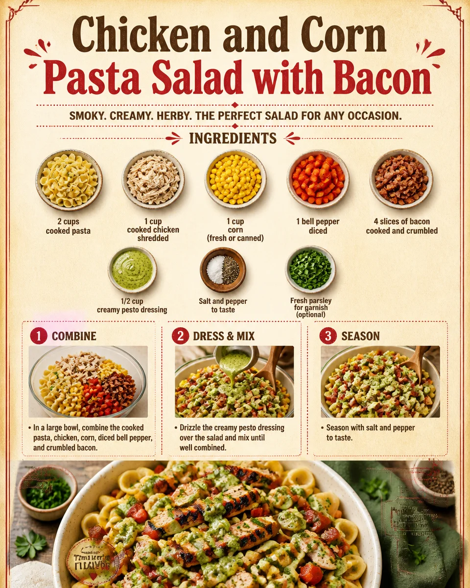 Chicken and Corn Pasta Salad with Bacon