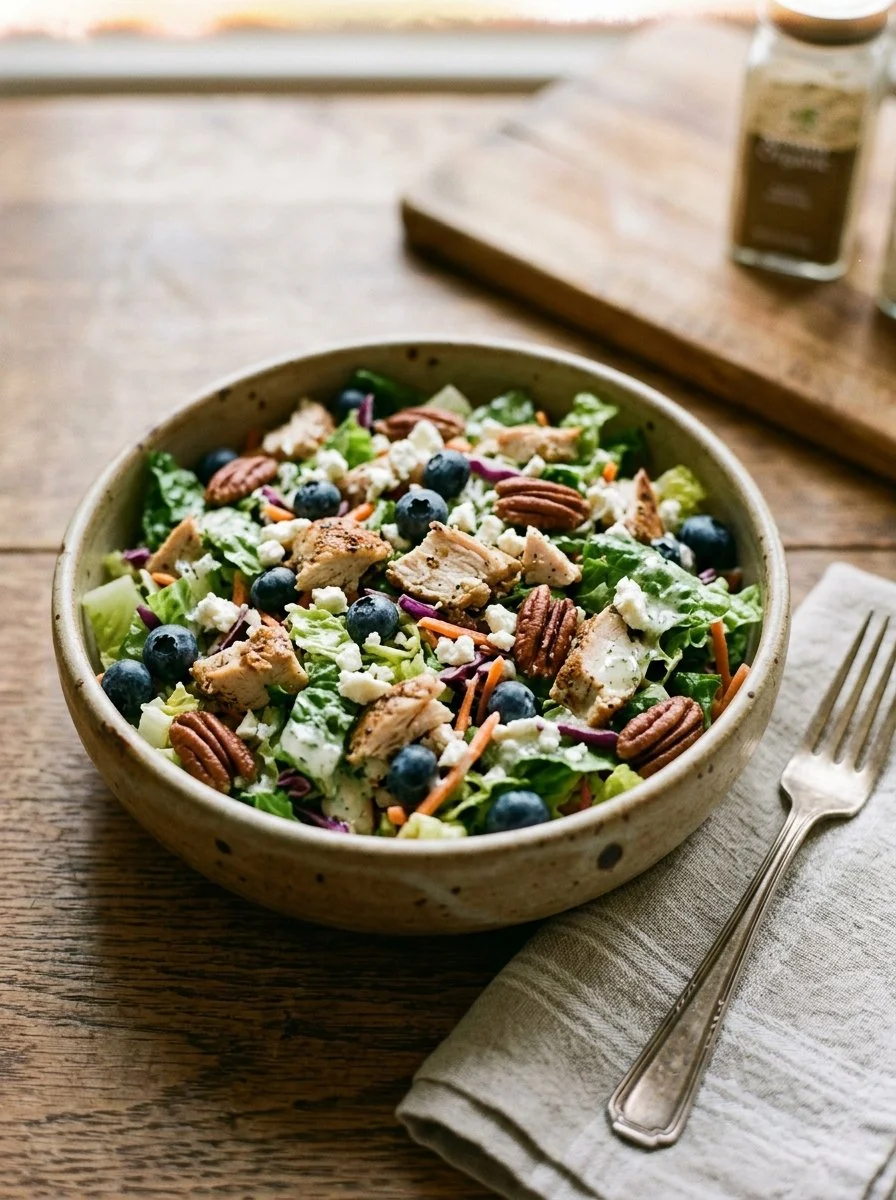 Delicious Chicken Chopped Salad with fresh vegetables and tender chicken pieces