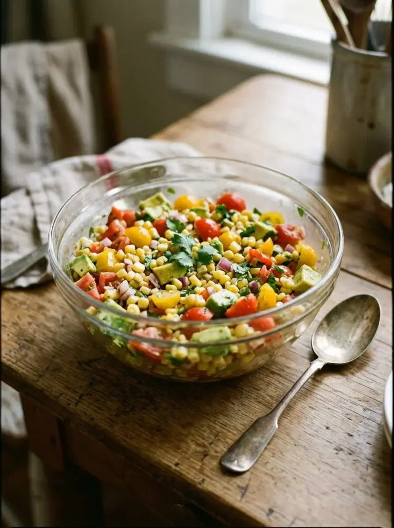 Delicious Corn Tomato Avocado Salad with fresh ingredients
