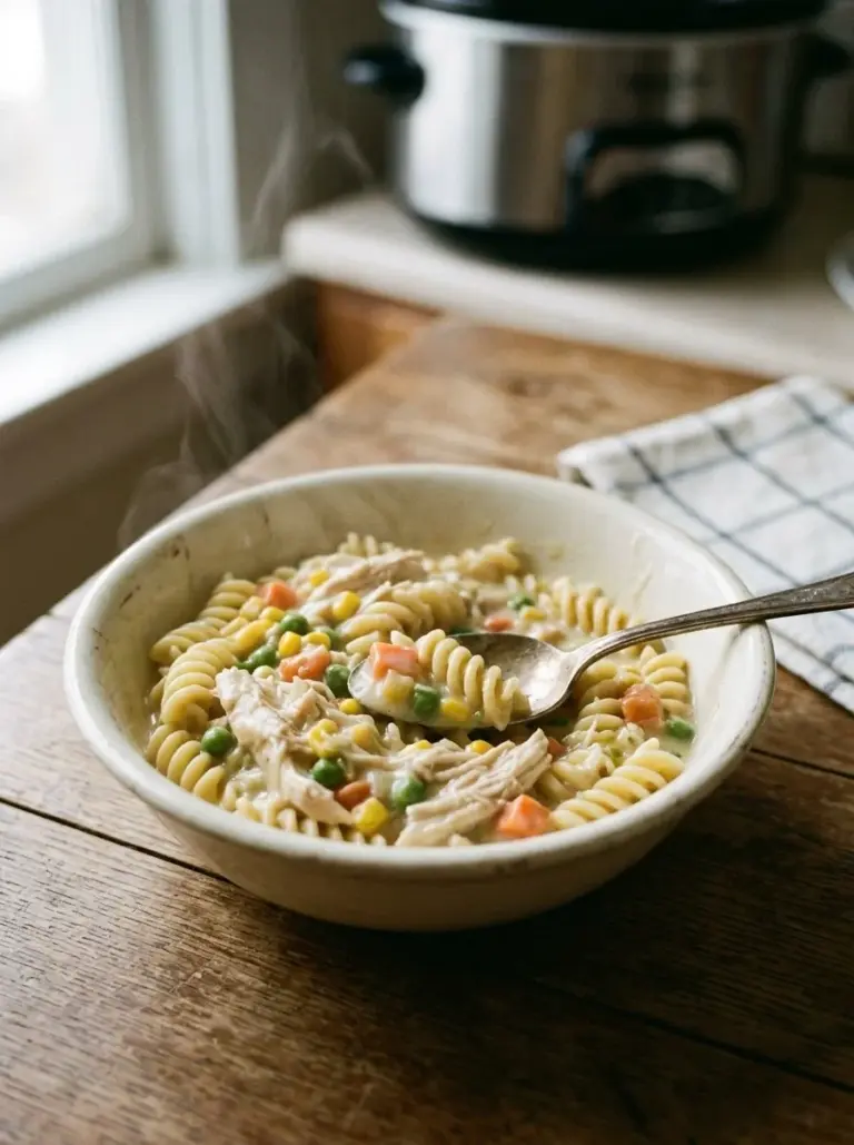 Crock Pot Chicken Pot Pie Pasta - a delicious and easy one-pot meal