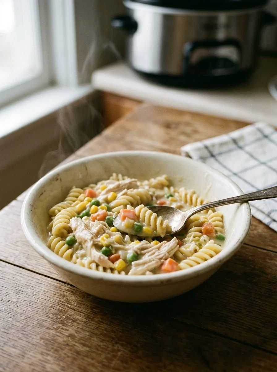 Crock Pot Chicken Pot Pie Pasta - a delicious and easy one-pot meal