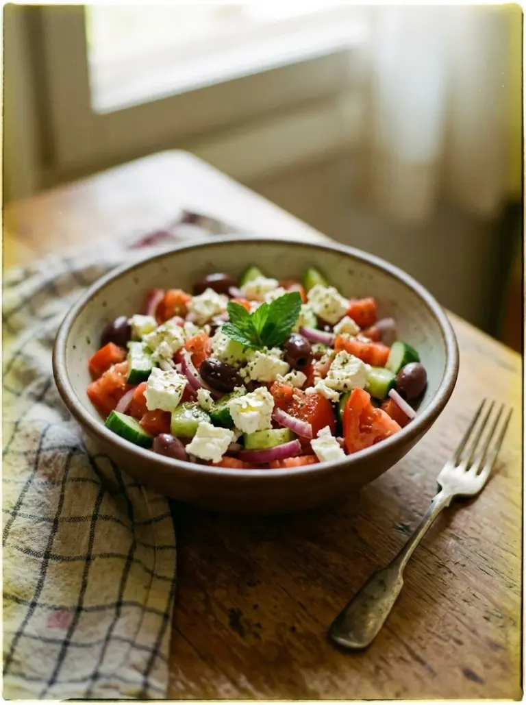 Colorful Mediterranean Salad with fresh vegetables and feta cheese