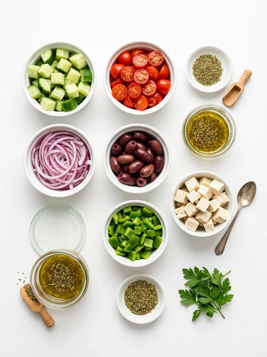 Vegan Greek Salad Recipe - Fresh and Delicious | Greek Salad Recipes, Healthy Vegan Greek Salad, Salad Ideas