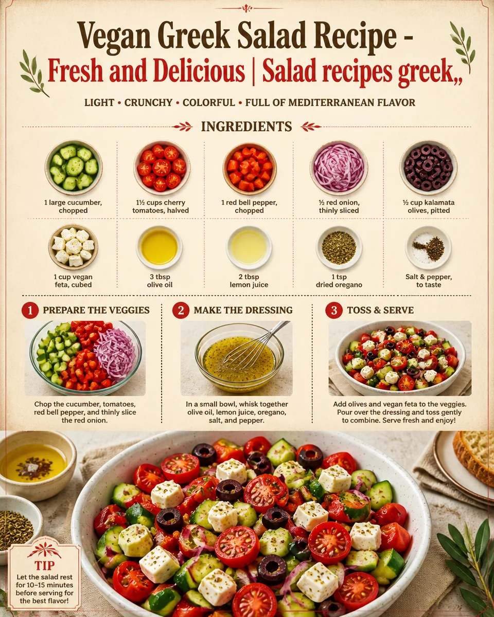 Vegan Greek Salad Recipe - Fresh and Delicious | Greek Salad Recipes, Healthy Vegan Greek Salad, Salad Ideas