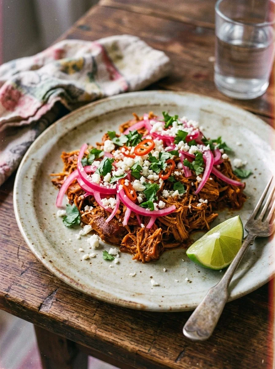 Deliciously cooked Pibil-Style Pork on a serving platter